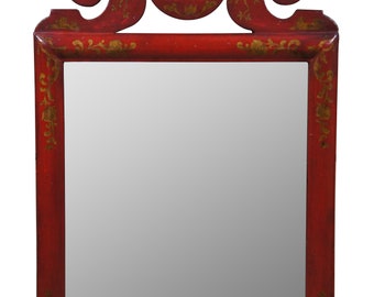 Vintage Chapman English William & Mary Style Scarlet Japanned Chinoiserie Mirror