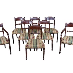 Set of 8 Antique English Regency Period Mahogany Carved Klismos Dining Chairs