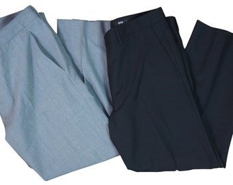 2 Hugo Boss Mens Dress Pants Black Gray Trousers Side Pockets Pleated Size 34 R