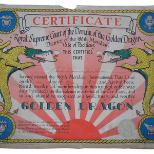 1945 WWII Domain of the Golden Dragon Meridian Certificate Seal US Navy 20&quot;