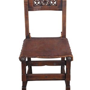 Antique Spanish Revival Quartersawn Oak Leather Nailhead Side Chair
