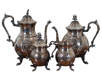 Vintage 4 Pc Sheridan Silver Plate Hand Chased Floral Tea Coffee Pitcher Set