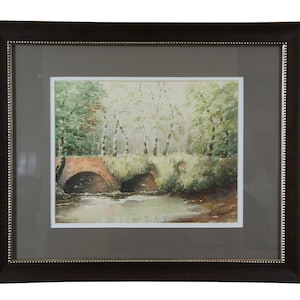 Vintage W.C. Martin English Watercolor Landscape Painting Bridge Forest Scene