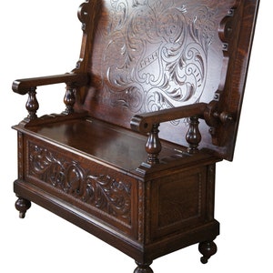 Antique Victorian Oak Library Tavern Monks Bench Tilt Top Hutch Table Settle Druids Pew