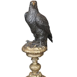 Vintage Bronze Eagle on Altar Stick Sculpture Statue After Archibald Thorburn 17&quot;