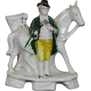 Antique English Staffordshire Miniature Spill Bud Vase Figurine Man with Horse