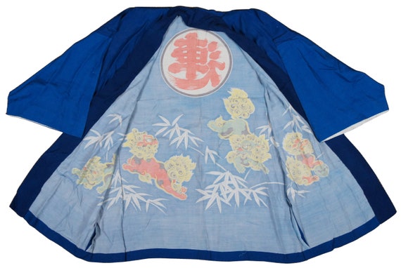 Vintage Mid Century Mens Short Kimono Robe Fu Dog… - image 3
