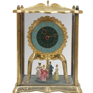 United Clock Model 990 Dancing Ladies in Ballroom Case Mantel Clock 10"