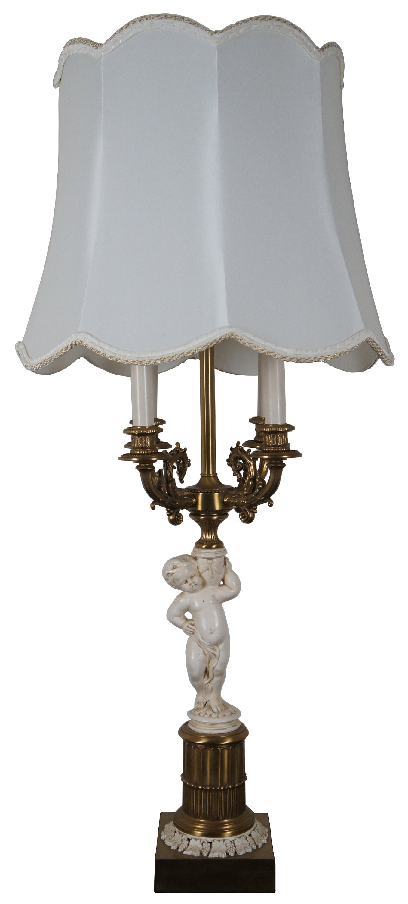 Beautiful White And Chrome Kneeling Praying Cherub Table Lamp With Silver Shade 