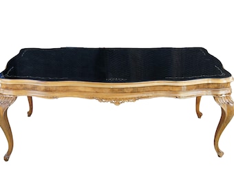 Antique Italian Baroque Venetian Walnut Burl Black Top Glass Dining Table Desk
