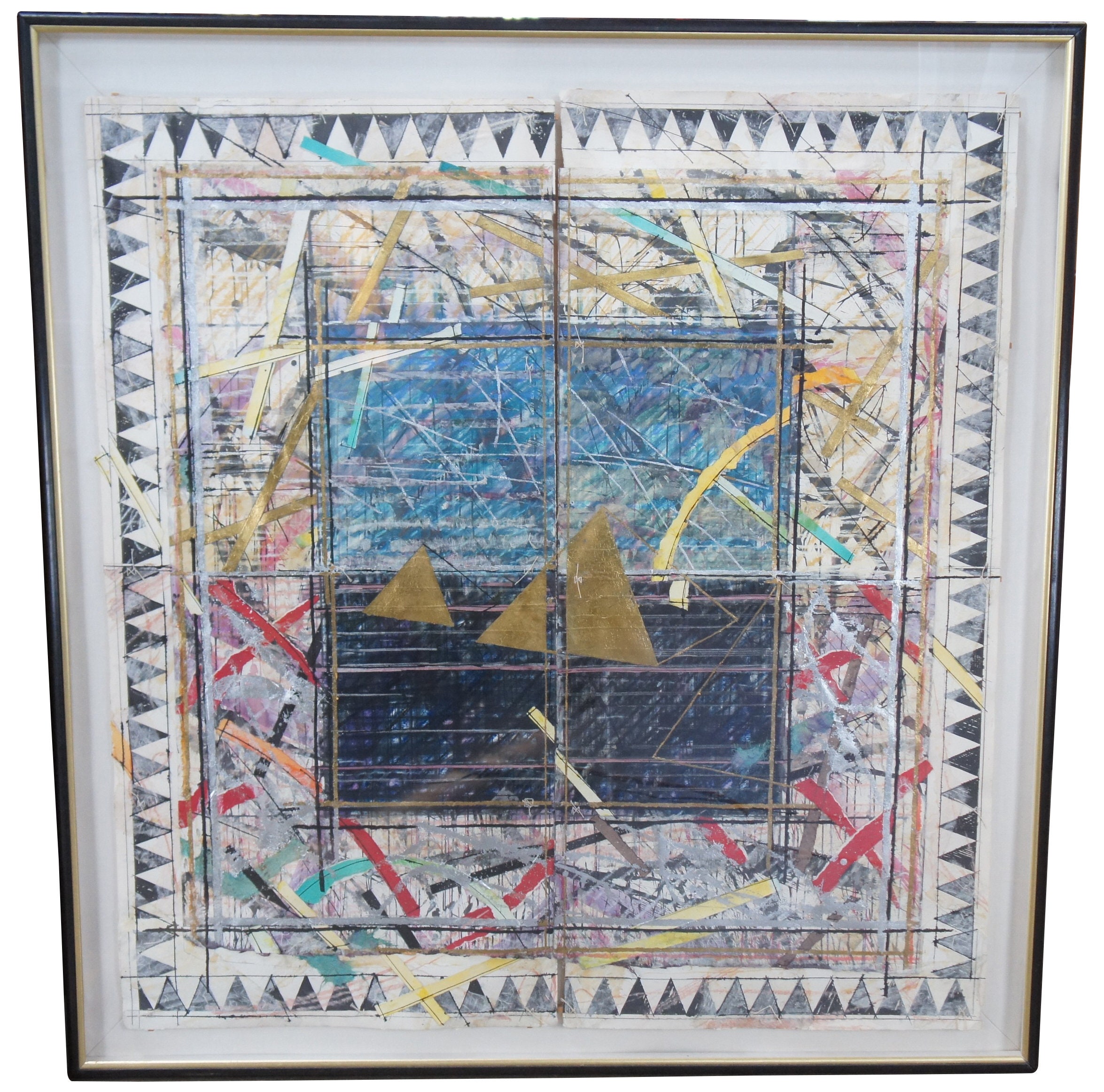 Vintage William Gatewood Mixed Media Diptych Collage Kite 