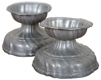 2 Antiguos siglos 18th Century Pewter Pedestal Master Salt Cellar Trencher Bowls Cups 3 "