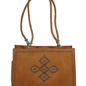 Scully Southwestern Leather Silver Turquoise Studded Shoulder Bag Purse 12&quot;