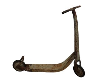 Antique United Specialties Childrens Metal Push Scooter Toy w Kick Stand 31"