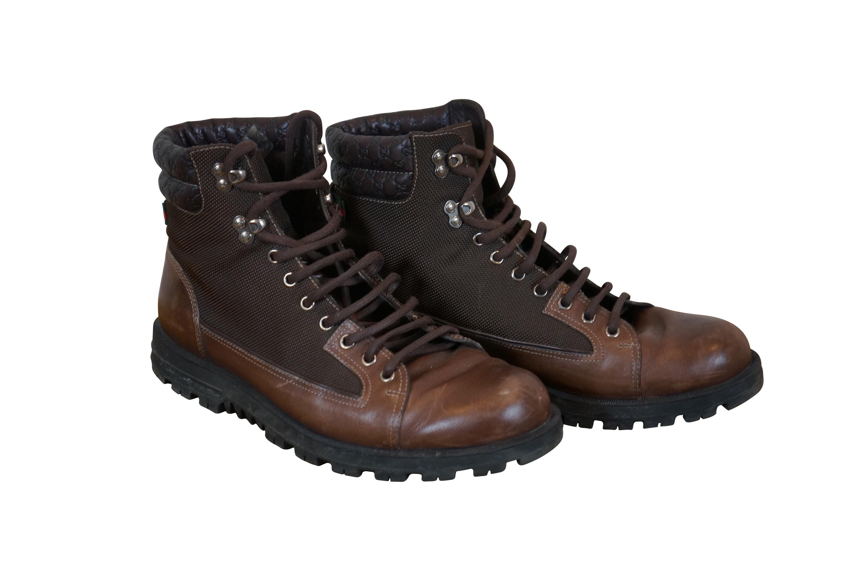 Gucci Crest Brown Leather Hiking Boots Mens Size 8.5 181853 G display picture 3