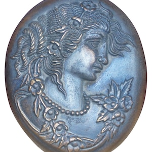 Vintage Bronze Cameo Greek Regency Woman Profile Wall Hanging Plaque Portrait 2&quot;