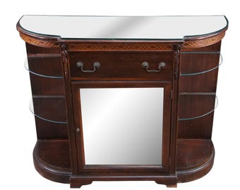 Mid Century Demilune Chippendale Style Mahogany Console Table Hall Cabinet 47"