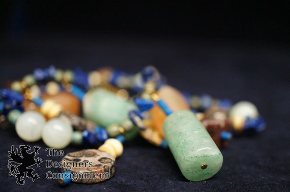 Marble & Quartz Necklace Blue Green Brown Rust Si… - image 8