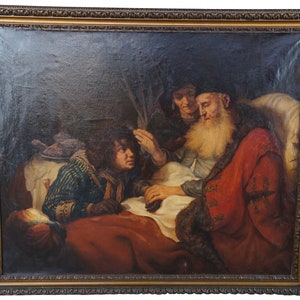 Isaac Blessing Jacob After Govert Flinck 18th C. Baroque Old Master Painting 63"