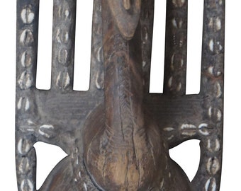 African Bambara Bamana Ntomo Ceremonial Mask 6 Horn Cowrie Shell Antelope 29"