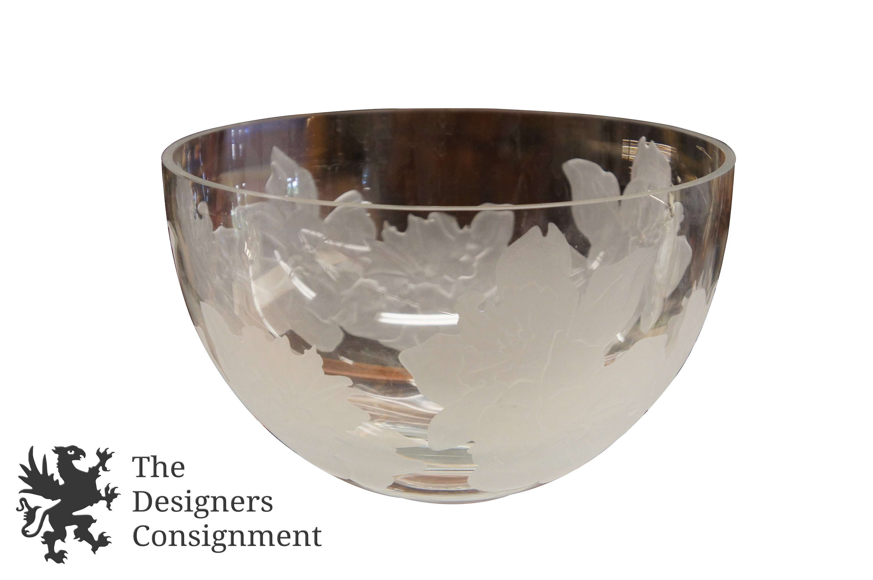 Melissa Penic Signed Art Glass Punch Bowl Dish Floral Frosted Etsy