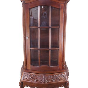 Victorian Revival French Rococo Style Mahogany Display Cabinet Vitrine Curio 74&quot;