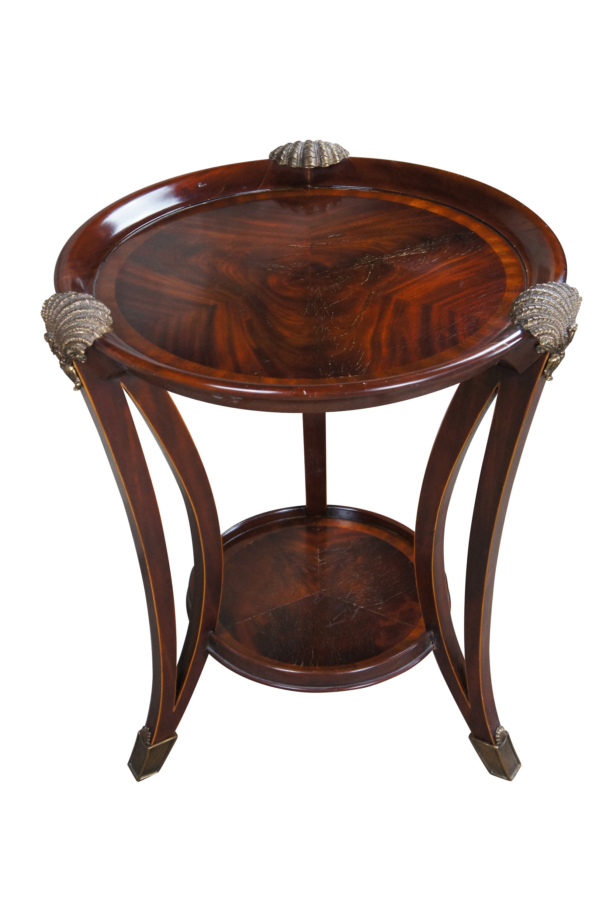 Maitland Smith Sheraton Style Flame Mahogany Round Scalloped Ormolu ...