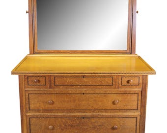Antique Northern Furniture Victorian Quartersawn Oak Dresser Mirror Chest Drawer