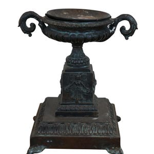 Maitland Smith Bronze Neoclassical Footed Trophy Urn Candle Holder Pillar 11&quot;