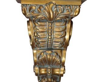 Vintage Gold Gilt Wood Scalloped Foliate Corbel Wall Bracket Sconce Shelf 16&quot;