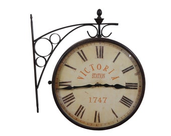 Vintage Victoria Station 1747 Double Sided Brass Wall Mount Railway Clock 15"