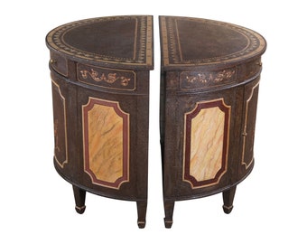 2 Maitland Smith Neoclassical Demilune Chiffonier Cabinet Commode Console Tables