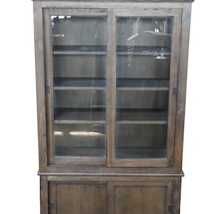 Restoration Hardware English Farmhouse Oak Glass Door Bookcase & Hutch Cabinet 92&quot;