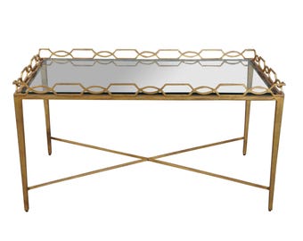 Maitland Smith Maison Jensen Style Regency Gilt Iron Glass Coffee Cocktail Table