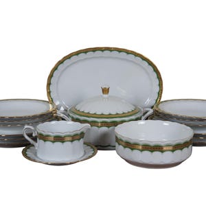 18 Pc Bavarian German Eschenbach Porcelain Dinnerware China Green Gold