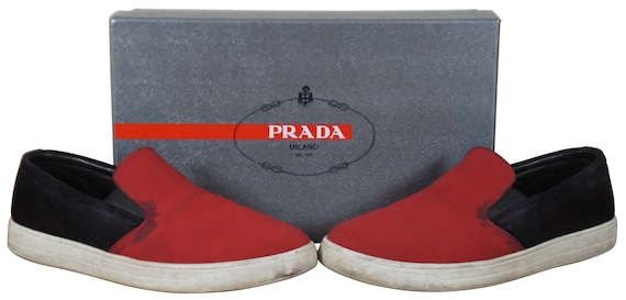 Prada Slip on Sneakers 4D2733 Red Black Nylon Tech Shoes 9 Prada Slip on Sneakers 4D2733 Red Black Nylon Tech Shoes 9
