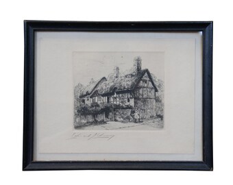 Anne Hathaway's Cottage Print Signed John S Burt 1976 Colorized