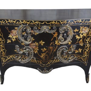French Louis XV Style Chinoiserie Serpentine Bombe Commode Chest of Drawers