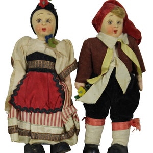 2 Vintage Italian Folk Outfit Costume Cloth Doll Pair Male Female 6.5&quot;