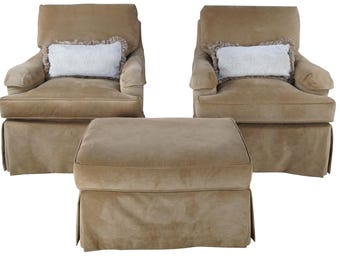 EJ Victor Carlisle Swivel Club Lounge Library Armchairs & Ottoman