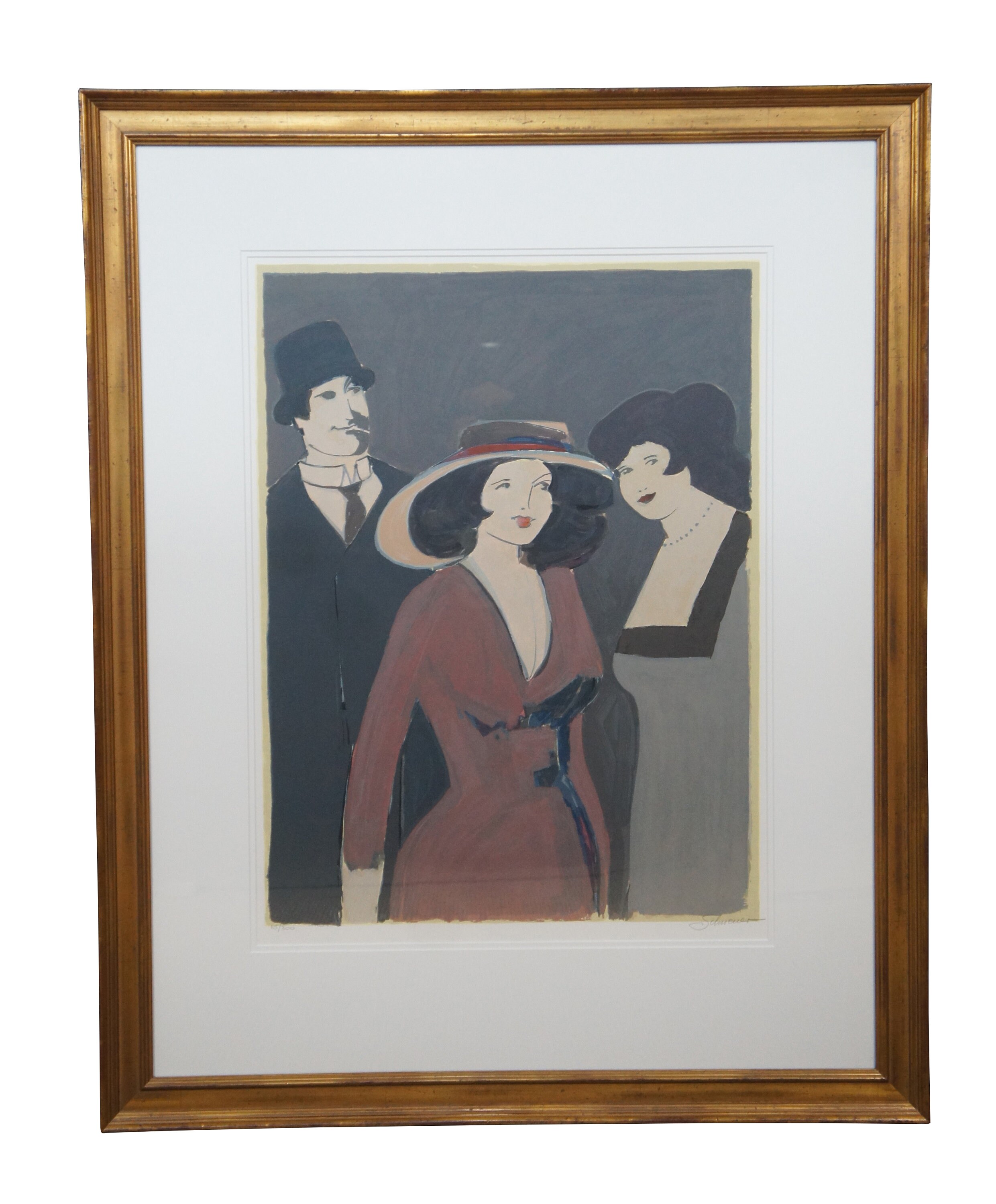 Vintage German David Schneuer Madame in Red La Belle Serigraph Print 41"