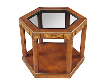 Mid Century Hexagon Smoke Glass Walnut End Table - Etsy