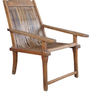 Antique British Colonial Anglo Indian Teak Split Reed Rattan Plantation Chair