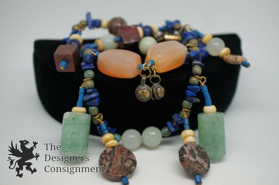 Marble & Quartz Necklace Blue Green Brown Rust Si… - image 4