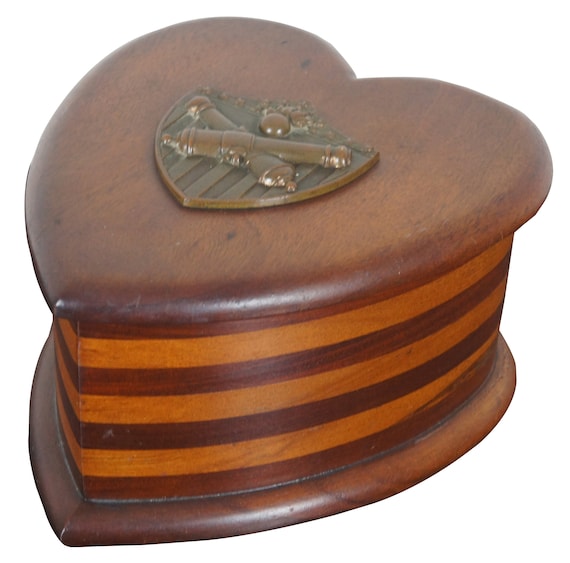 Antique Mahogany Heart Jewelry Trinket Box US Arti