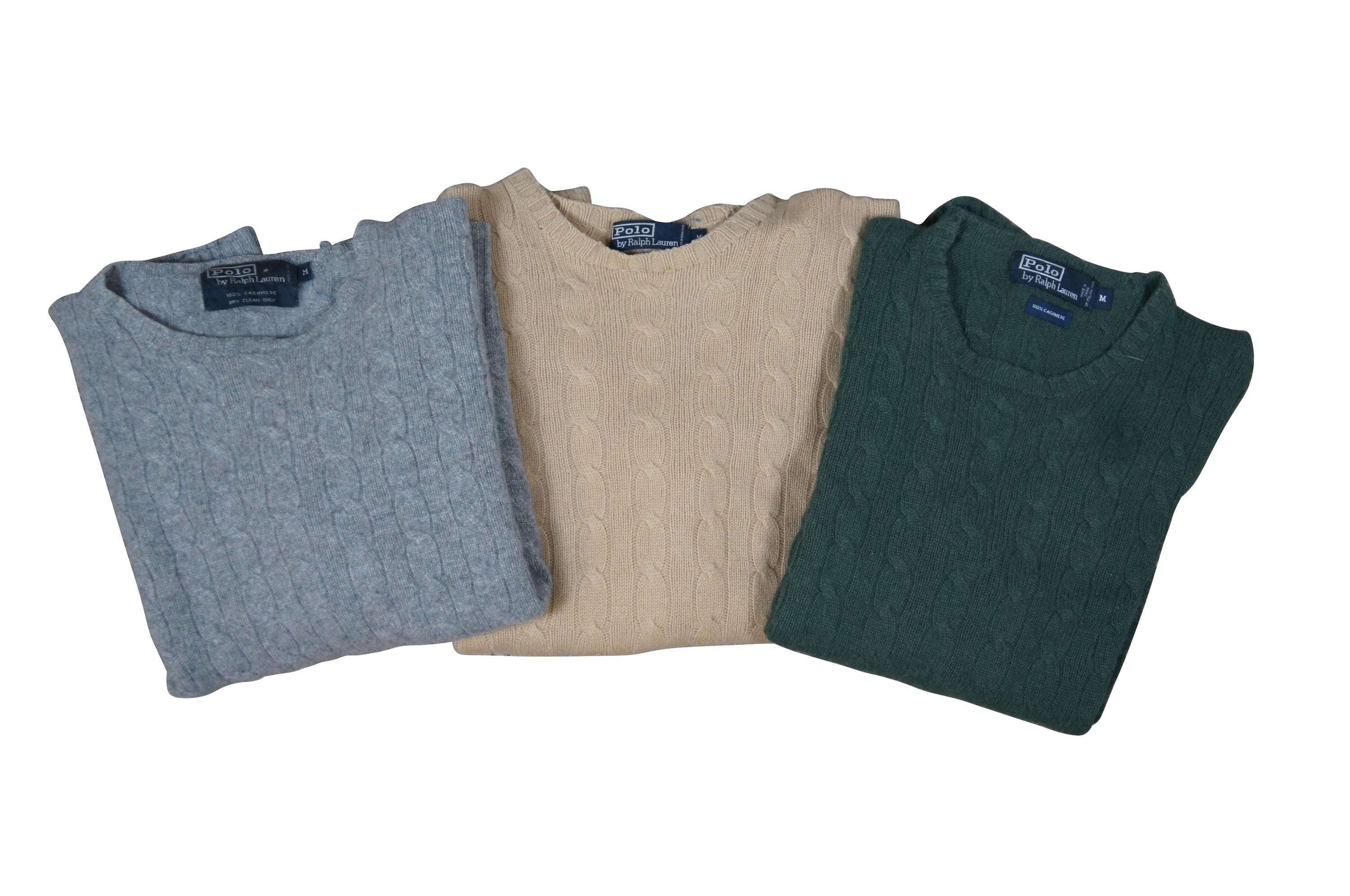 3 Vintage Polo Ralph Lauren Mens Crew Neck Cable Knit Cashmere