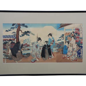 Antique Japanese Chikanobu Toyohara Triptych Samurai Warrior Woodblock Print