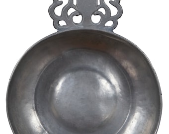 Antiguo siglo 18 inglés Peltre Porringer Cup Bowl Plato de gachas 7 "