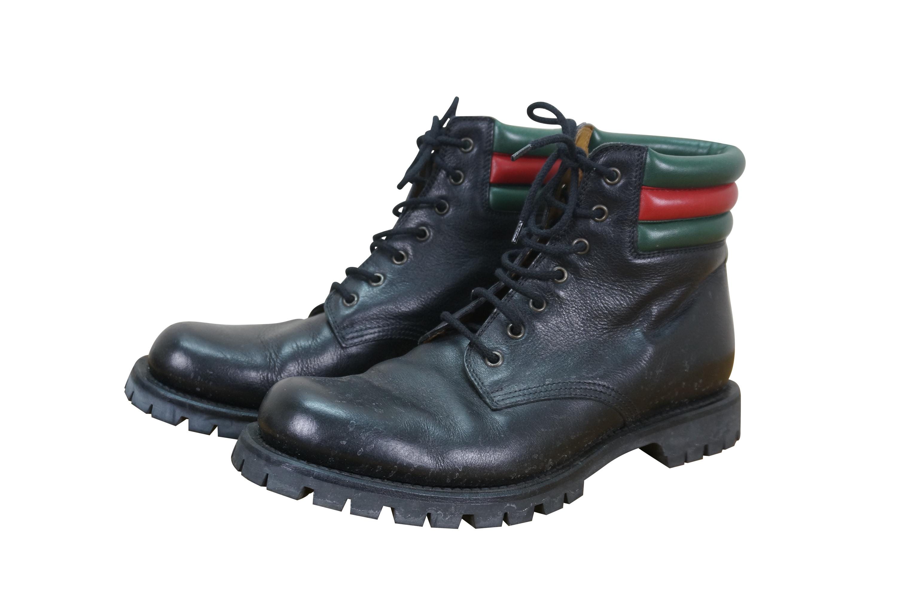 Gucci Marland Plain Toe Black Leather Hiking Combat Boots Chucks