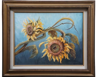 Vintage A. Erikson Girasoles Bodegón Original Pintura al óleo Floral 24"